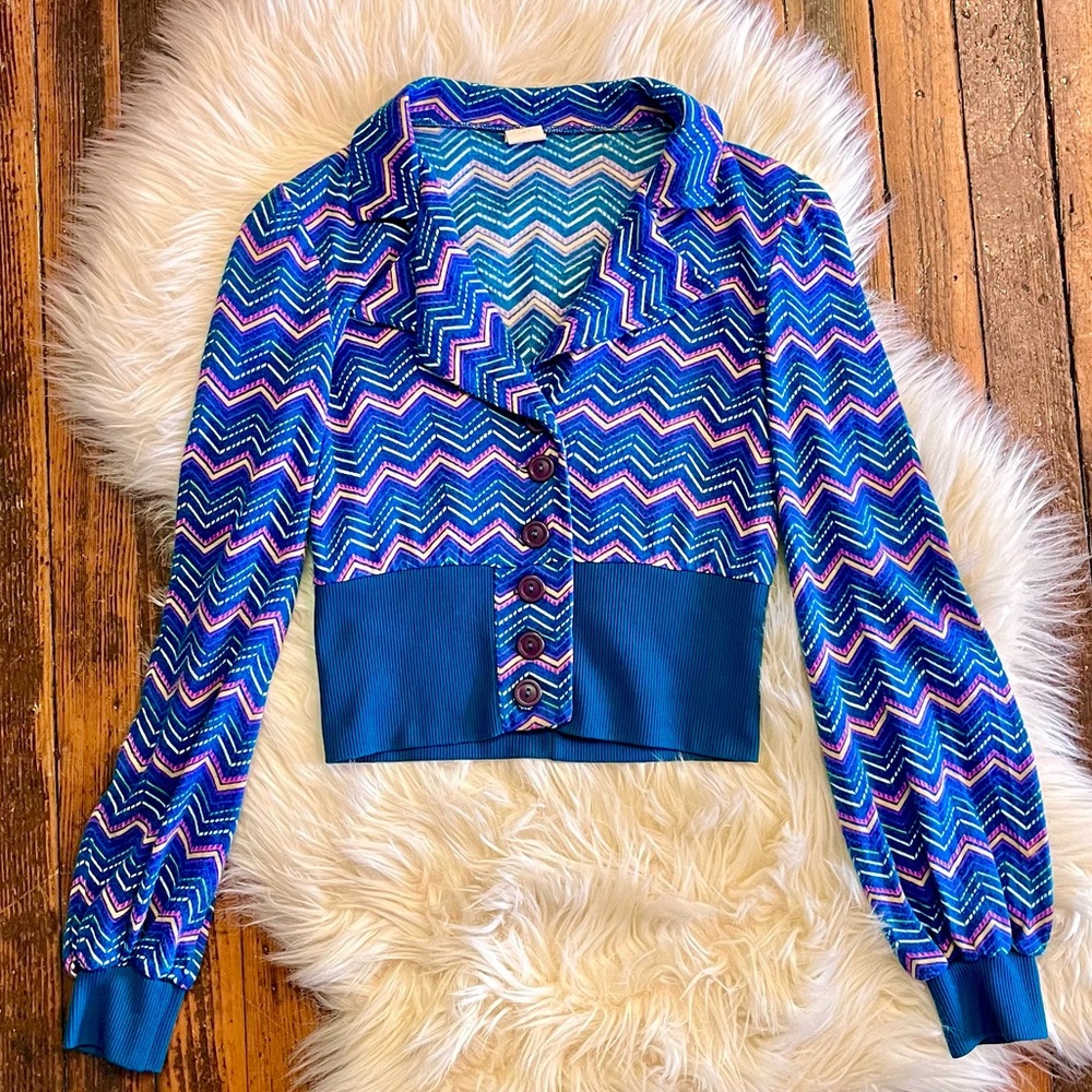 Vintage Blue Zigzag Button Down Shirt